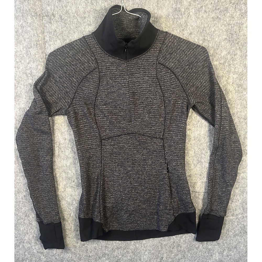 LULULEMON Runderful 1/2 Zip Size Small Long Sleeve Pullover Black Gray Herring